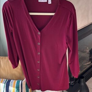 Susan Graver wine color pullover tunic length blouse